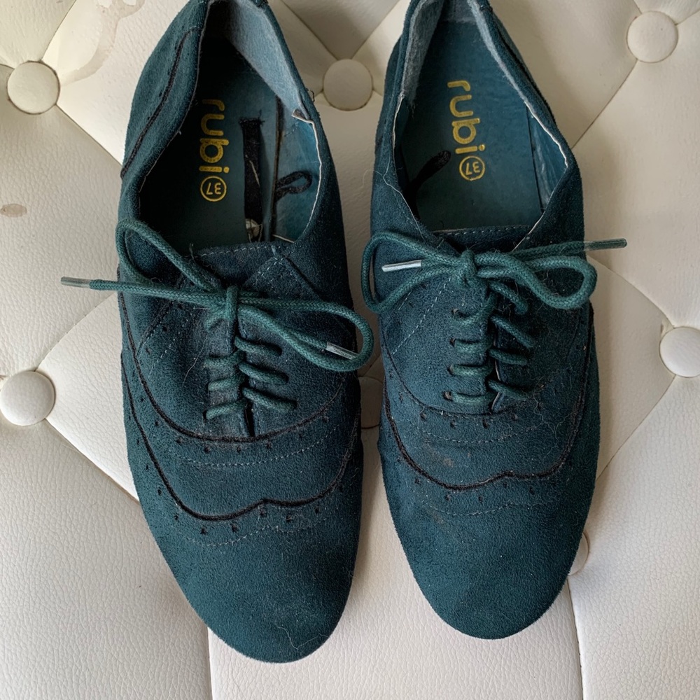 Teal faux suede Oxford shoes